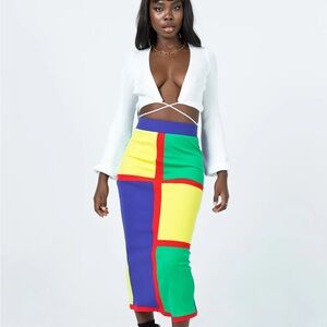 Princess Polly Lego Colorblock Ribbed Midi Pencil Skirt sz 2 / XS